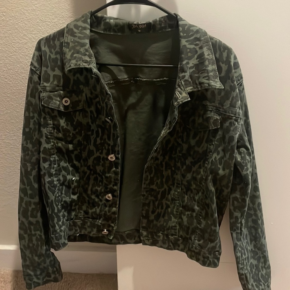 Green leopard print jacket